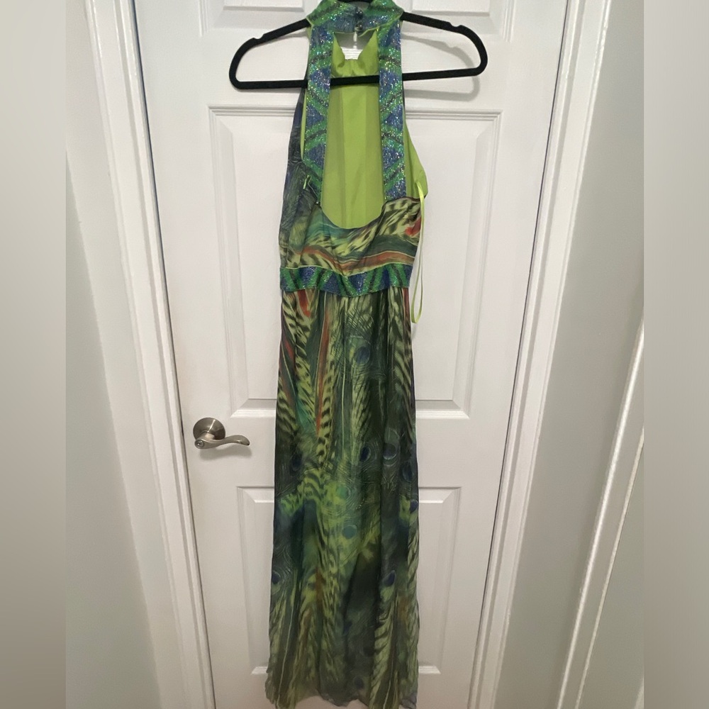 Sheri Bodell Vibrant peacock with sequin accented beading gown - Picture 11 of 12